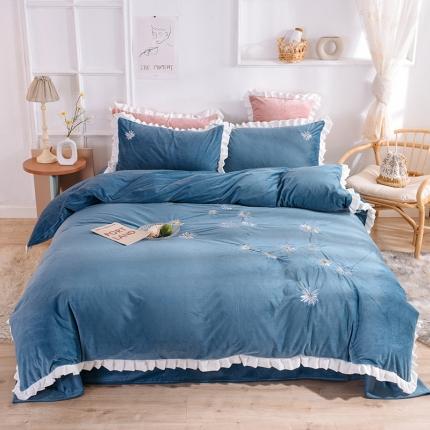 91家纺网 家纺一手货源 找家纺 （总）漫调 2019新款宝宝绒四件套小雏菊绣花秋冬款