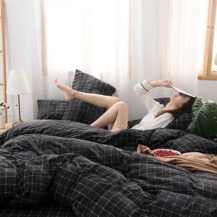 91家纺网 家纺一手货源 找家纺 佰亿莱 2024新款牛奶绒无印款四件套 方格黑