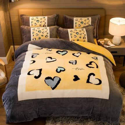 91家纺网 家纺一手货源 找家纺 佰亿莱 大版法莱绒四件套 心心相印