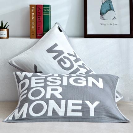 91家纺网 家纺一手货源 找家纺 朴尔 2019新款四层纱布大版花枕巾 50*80 努力工作-灰