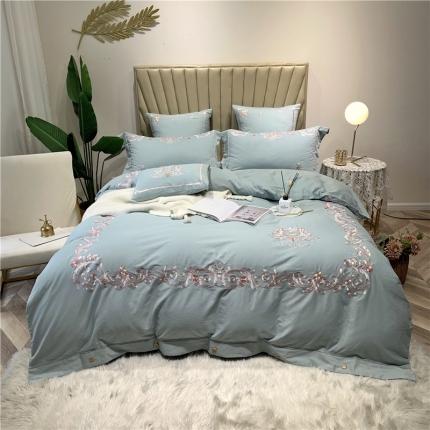 馨蕊家居 2021新款60磨毛绣花四件套 梦町-抹茶绿磨毛