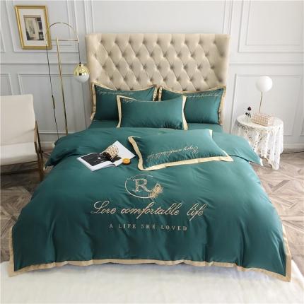 馨蕊家居 2021新款60磨毛绣花四件套 磨毛简爱-墨绿