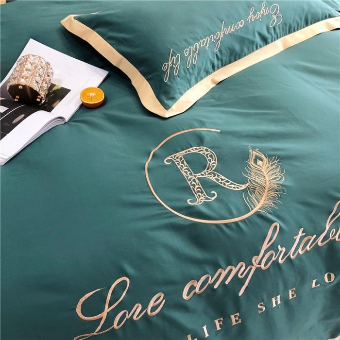 91家纺网 家纺一手货源 找家纺 馨蕊家居 2021新款60磨毛绣花四件套 磨毛简爱-墨绿