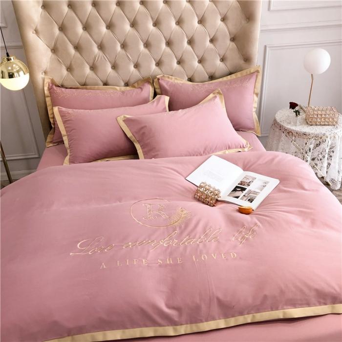 91家纺网 家纺一手货源 找家纺 馨蕊家居 2021新款60磨毛绣花四件套 磨毛简爱-藕粉