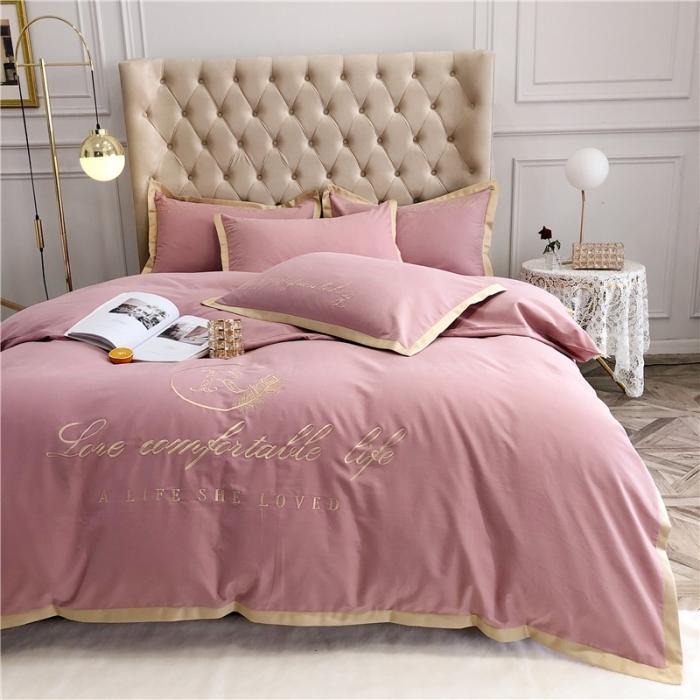 91家纺网 家纺一手货源 找家纺 馨蕊家居 2021新款60磨毛绣花四件套 磨毛简爱-藕粉