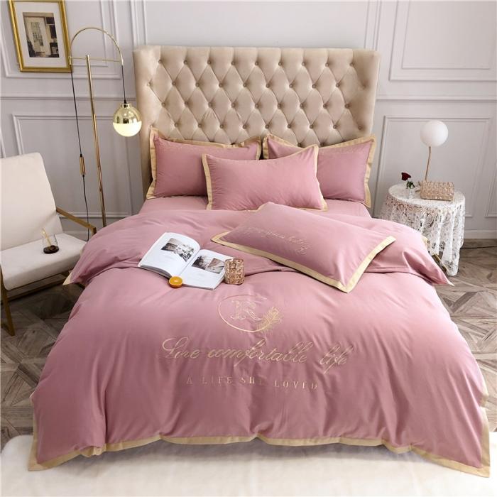 91家纺网 家纺一手货源 找家纺 馨蕊家居 2021新款60磨毛绣花四件套 磨毛简爱-藕粉