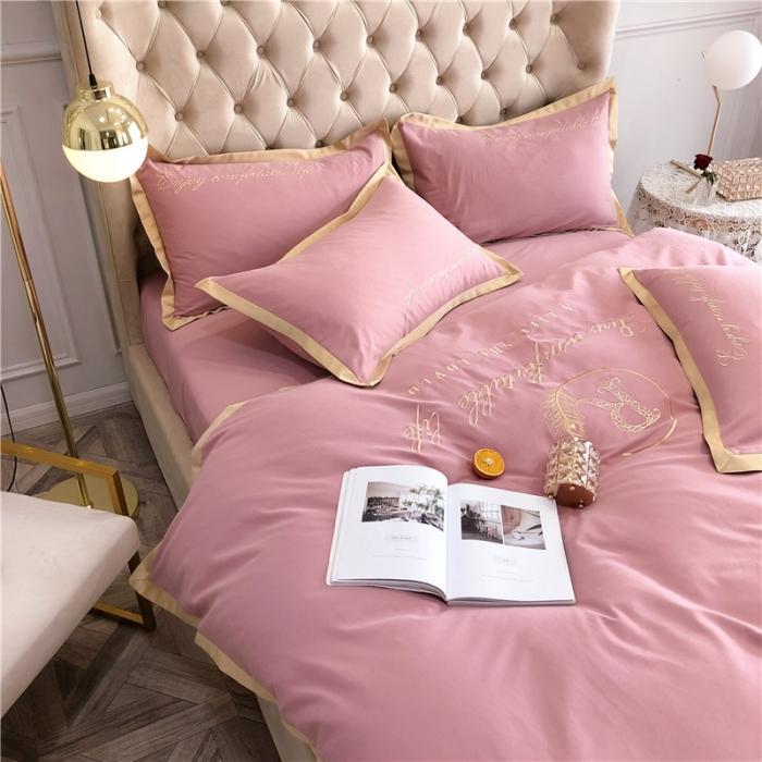 91家纺网 家纺一手货源 找家纺 馨蕊家居 2021新款60磨毛绣花四件套 磨毛简爱-藕粉