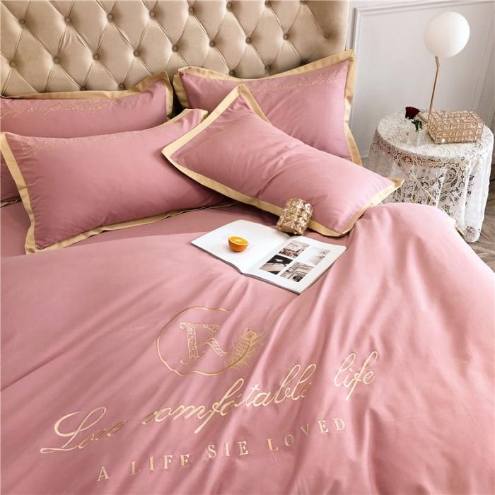 91家纺网 家纺一手货源 找家纺 馨蕊家居 2021新款60磨毛绣花四件套 磨毛简爱-藕粉