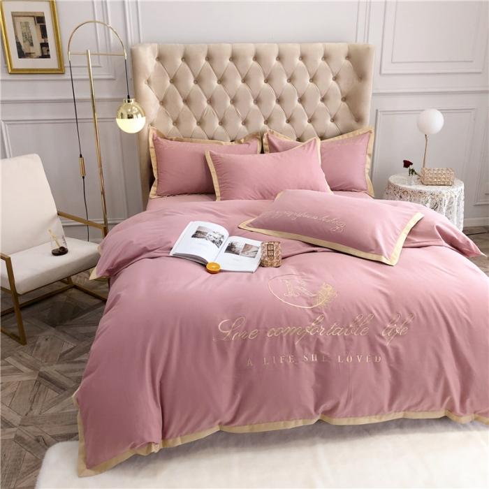 91家纺网 家纺一手货源 找家纺 馨蕊家居 2021新款60磨毛绣花四件套 磨毛简爱-藕粉