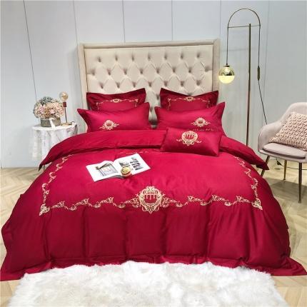 91家纺网 家纺一手货源 找家纺 馨蕊家居 2021新款60长绒棉绣花四件套 奢华-温莎红