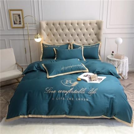 91家纺网 家纺一手货源 找家纺 馨蕊家居 2021新款60长绒棉绣花四件套 简爱-云杉绿