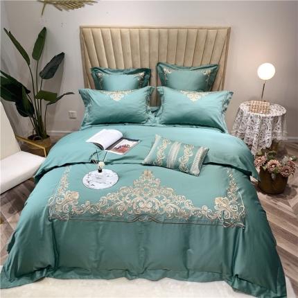 馨蕊家居 2021新款60长绒棉绣花四件套 卢浮时尚-雅绿