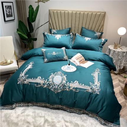 馨蕊家居 2021新款60长绒棉绣花四件套 欧文-云杉绿