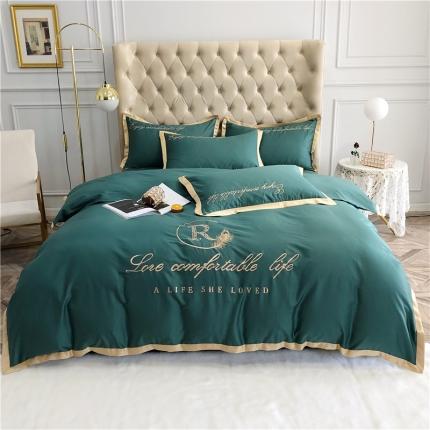 馨蕊家居 2021新款60长绒棉绣花四件套 简爱-松花绿