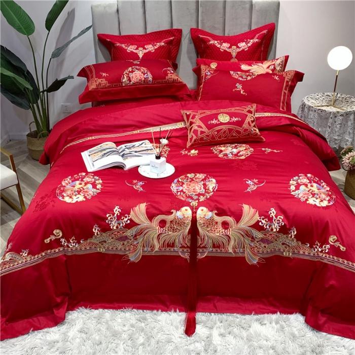 91家纺网 家纺一手货源 找家纺 馨蕊家居 2021新款100支高端婚庆四件套 年年有余