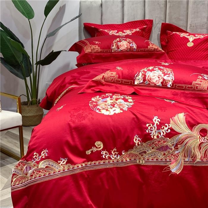 91家纺网 家纺一手货源 找家纺 馨蕊家居 2021新款100支高端婚庆四件套 年年有余