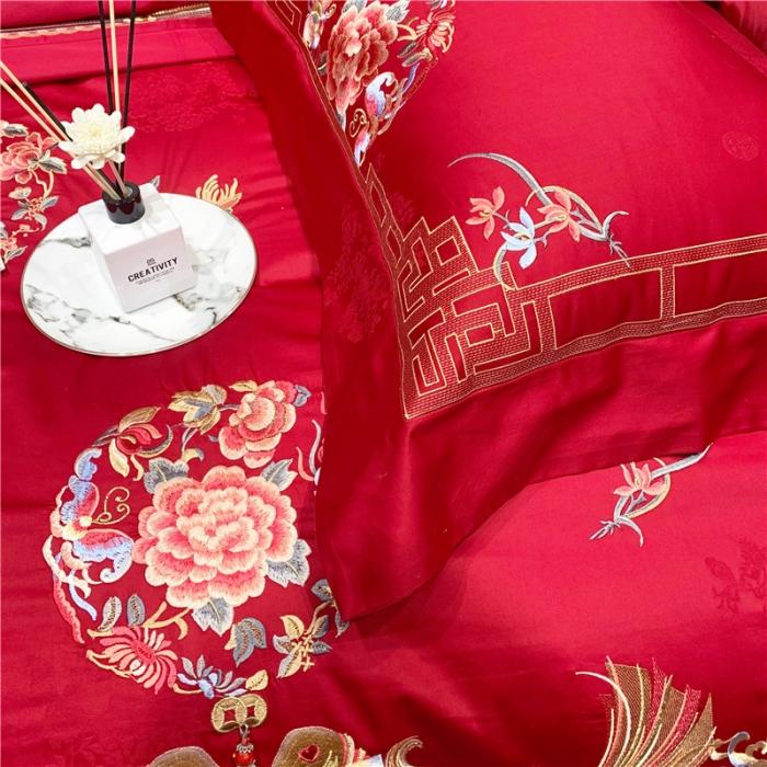 91家纺网 家纺一手货源 找家纺 馨蕊家居 2021新款100支高端婚庆四件套 年年有余