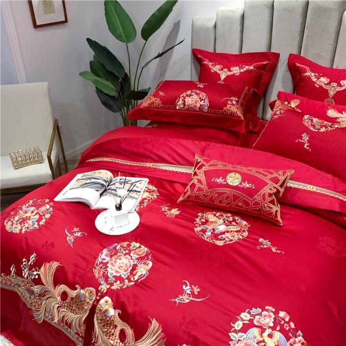 91家纺网 家纺一手货源 找家纺 馨蕊家居 2021新款100支高端婚庆四件套 年年有余