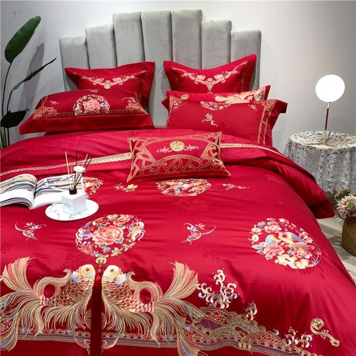 91家纺网 家纺一手货源 找家纺 馨蕊家居 2021新款100支高端婚庆四件套 年年有余