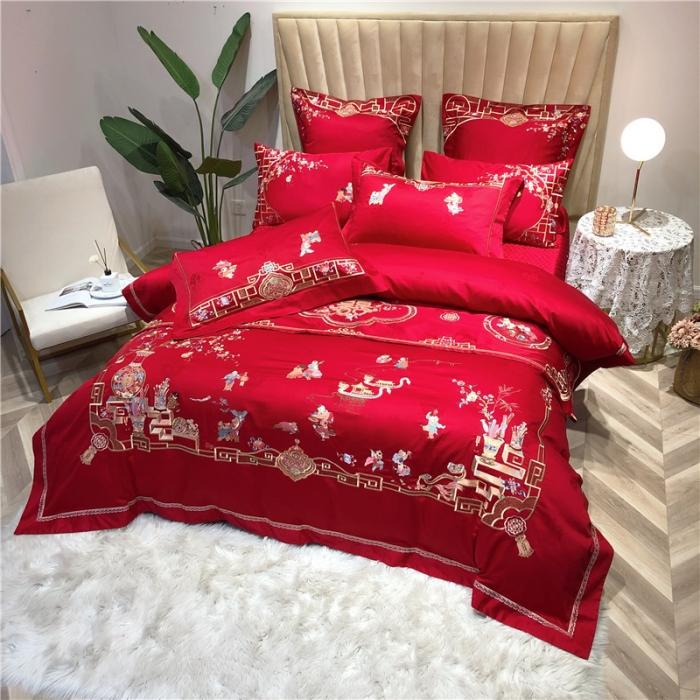 91家纺网 家纺一手货源 找家纺 馨蕊家居 2021新款100支高端婚庆四件套 百子麟凤