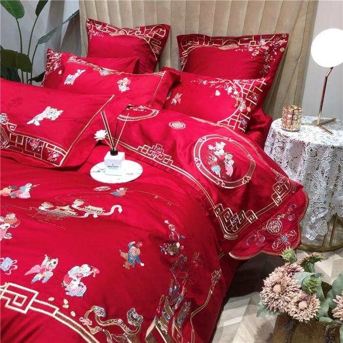 91家纺网 家纺一手货源 找家纺 馨蕊家居 2021新款100支高端婚庆四件套 百子麟凤