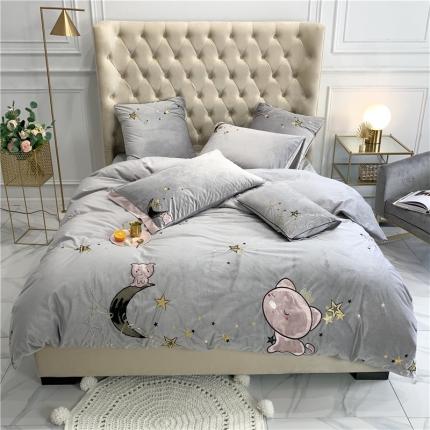 馨蕊家居 2021新款牛奶绒四件套 守望星空-灰