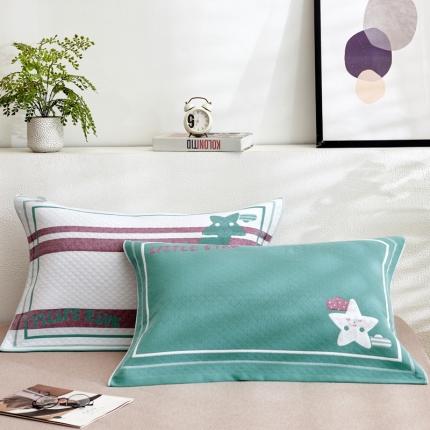 朴尔三层纱布枕巾一对装全棉柔软透气加厚情侣成人枕巾小星星绿