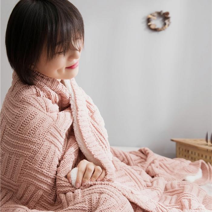 91家纺网 家纺一手货源 找家纺 暖绵绵 新款丽贝卡系列针织棉子线毯毛毯 橡皮粉