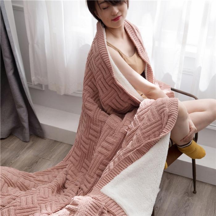 91家纺网 家纺一手货源 找家纺 暖绵绵 新款丽贝卡系列针织棉子线毯毛毯 橡皮粉