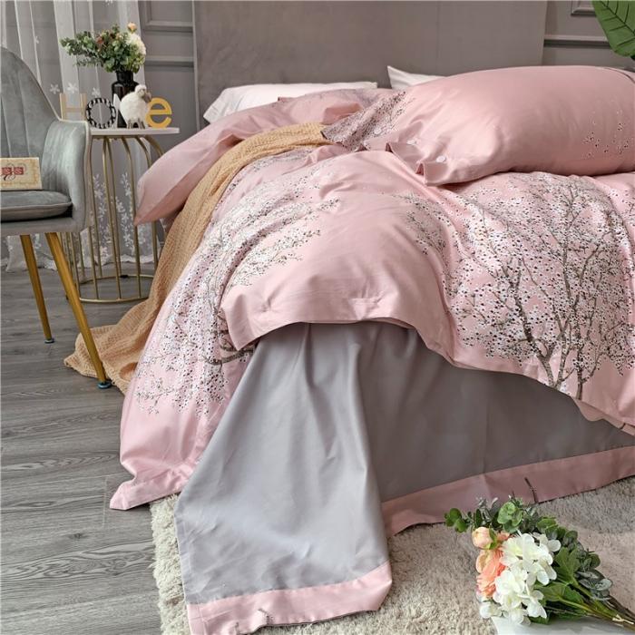 91家纺网 家纺一手货源 找家纺 优然居 2019新款长绒棉活性印花四件套 忆梦粉