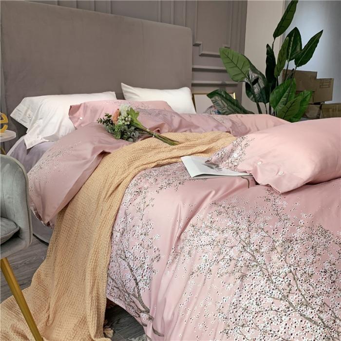 91家纺网 家纺一手货源 找家纺 优然居 2019新款长绒棉活性印花四件套 忆梦粉