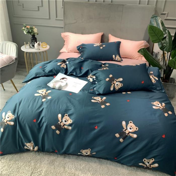 91家纺网 家纺一手货源 找家纺 优然居 2019新款长绒棉活性印花四件套 约翰蓝-熊