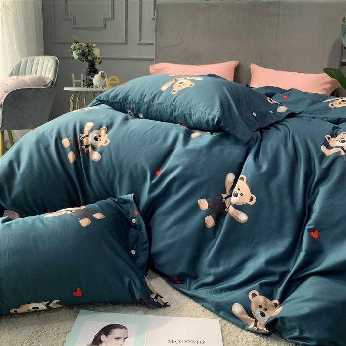 91家纺网 家纺一手货源 找家纺 优然居 2019新款长绒棉活性印花四件套 约翰蓝-熊