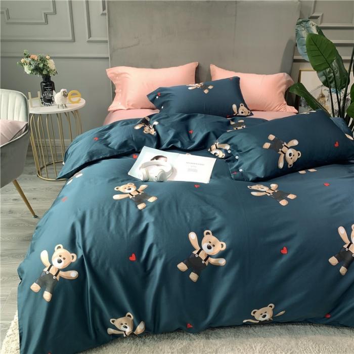 91家纺网 家纺一手货源 找家纺 优然居 2019新款长绒棉活性印花四件套 约翰蓝-熊