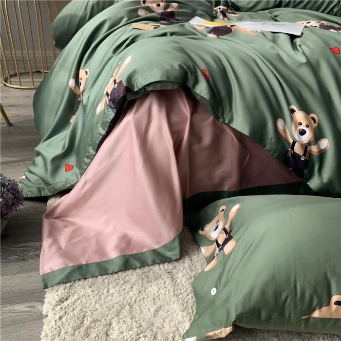 91家纺网 家纺一手货源 找家纺 优然居 2019新款长绒棉活性印花四件套 约翰绿-熊