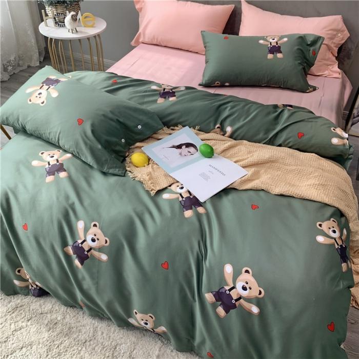 91家纺网 家纺一手货源 找家纺 优然居 2019新款长绒棉活性印花四件套 约翰绿-熊