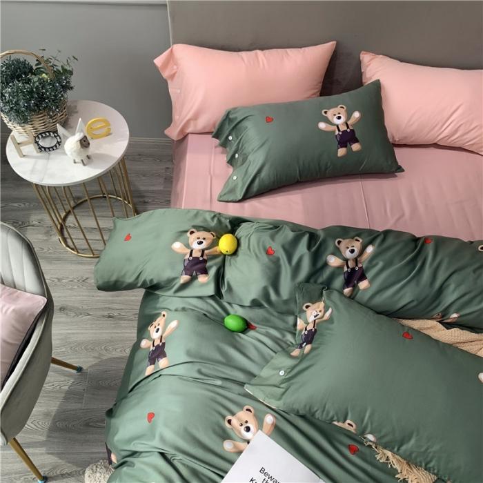 91家纺网 家纺一手货源 找家纺 优然居 2019新款长绒棉活性印花四件套 约翰绿-熊