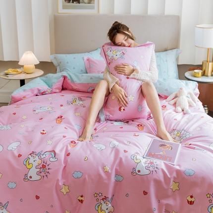 91家纺网 家纺一手货源 找家纺 由丽 臻棉全棉全棉四件套小中大“ 被套放预缩” 小飞马-粉
