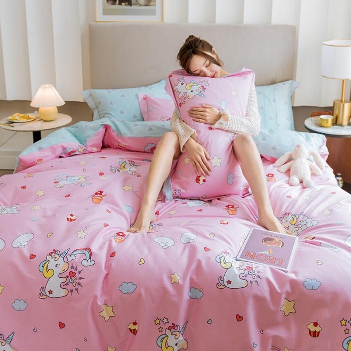 91家纺网 家纺一手货源 找家纺 由丽 臻棉全棉全棉四件套小中大“ 被套放预缩” 小飞马-粉