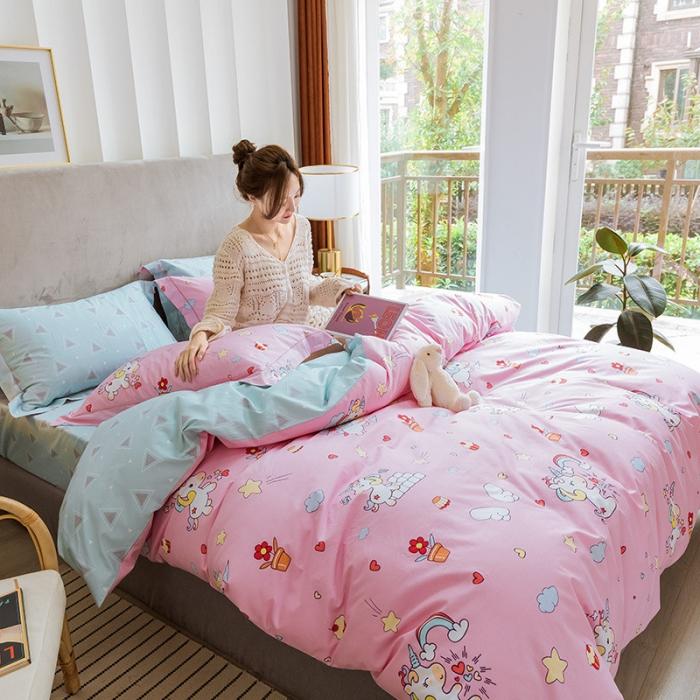 91家纺网 家纺一手货源 找家纺 由丽 臻棉全棉全棉四件套小中大“ 被套放预缩” 小飞马-粉