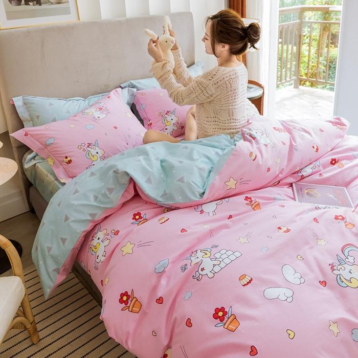 91家纺网 家纺一手货源 找家纺 由丽 臻棉全棉全棉四件套小中大“ 被套放预缩” 小飞马-粉