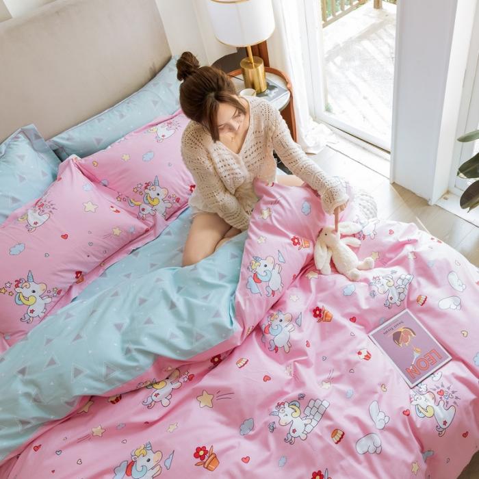 91家纺网 家纺一手货源 找家纺 由丽 臻棉全棉全棉四件套小中大“ 被套放预缩” 小飞马-粉