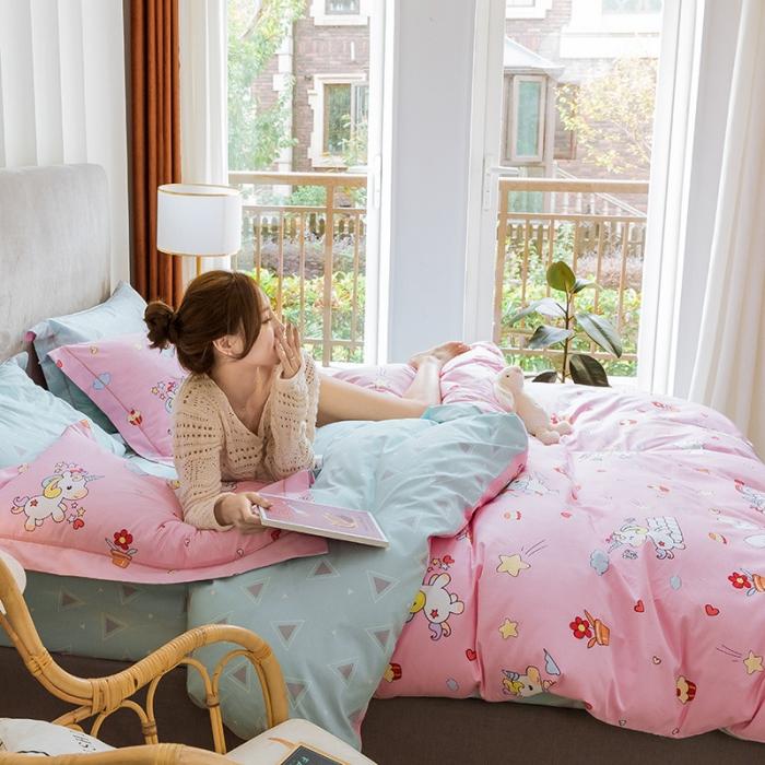 91家纺网 家纺一手货源 找家纺 由丽 臻棉全棉全棉四件套小中大“ 被套放预缩” 小飞马-粉