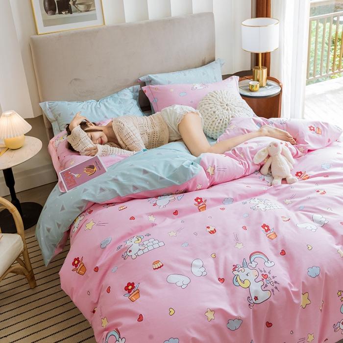 91家纺网 家纺一手货源 找家纺 由丽 臻棉全棉全棉四件套小中大“ 被套放预缩” 小飞马-粉