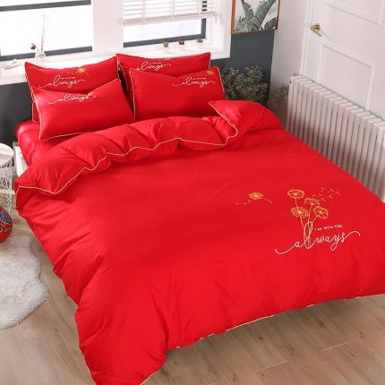 名瓦 新品13372绣花工艺款纯棉四件套床单款 富贵红