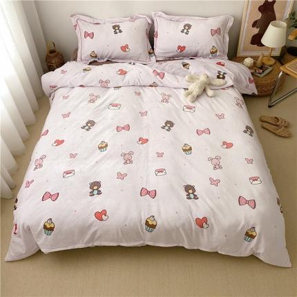 91家纺网 家纺一手货源 找家纺 （总）时年 2019牛奶绒印花保暖四件套童模图