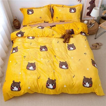 91家纺网 家纺一手货源 找家纺 时年 2019牛奶绒印花保暖四件套童模图 音乐熊仔