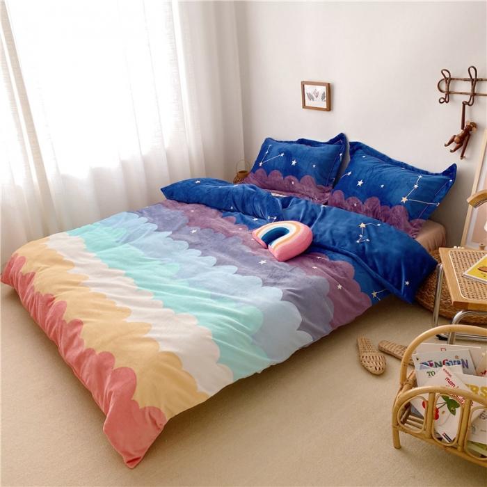 91家纺网 家纺一手货源 找家纺 （总）时年 2019牛奶绒印花保暖四件套童模图