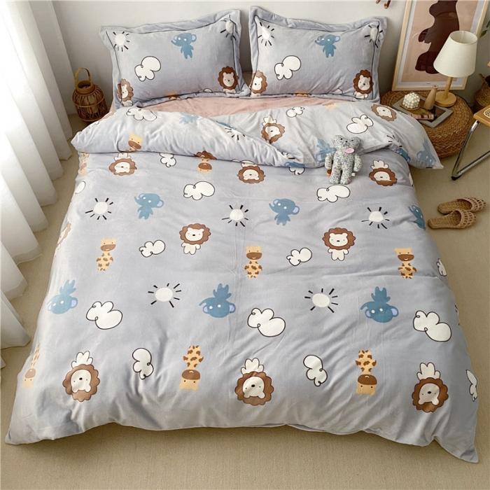 91家纺网 家纺一手货源 找家纺 时年 2019牛奶绒印花保暖四件套童模图 动物伙伴