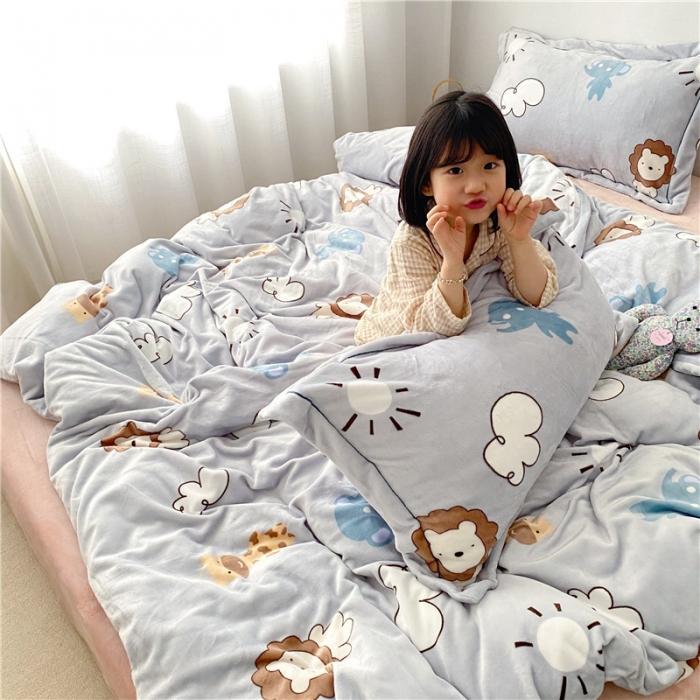 91家纺网 家纺一手货源 找家纺 时年 2019牛奶绒印花保暖四件套童模图 动物伙伴